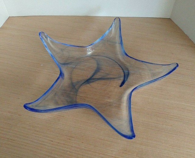 Stunning Starfish Glass Star Dish Blue and Clear Art Glass Bowl Unknown