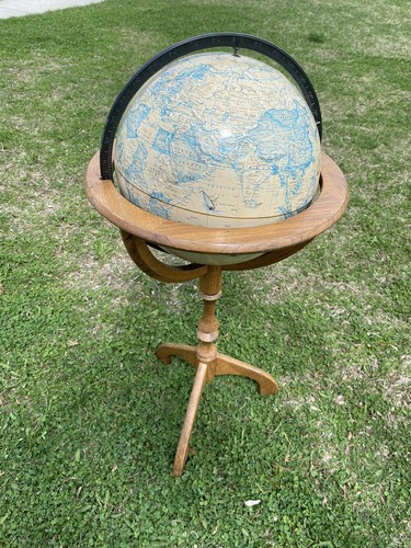 Vintage Rand McNally Terrestrial 12" World Floor Globe Solid Wood Stand Base USA - Picture 10 of 10