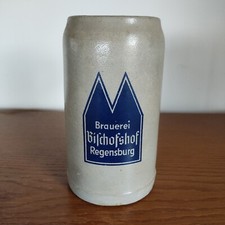 Bierkrug Brauerei Bischofshof Regensburg Reklame Maßkrug 1L Bayern Steinzeug Alt