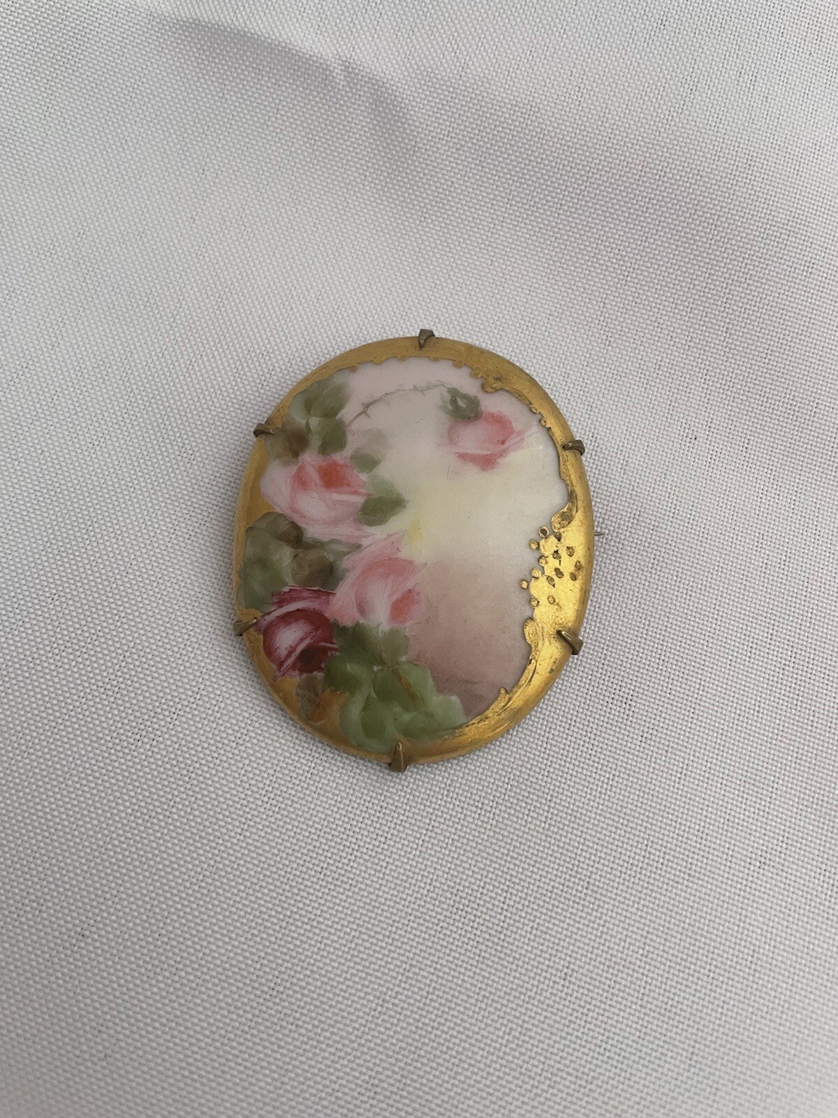 Antique Victorian Hand Painted Brooch Gem