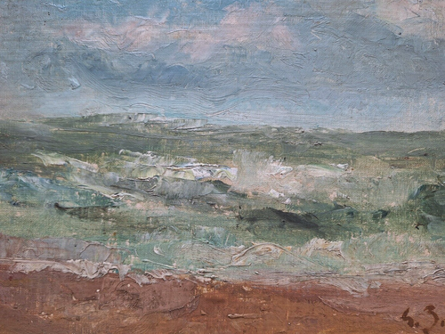 Peinture antique huile sur toile paysage bord de mer encadrée par Gustave Balenghien. - Photo 13 sur 15
