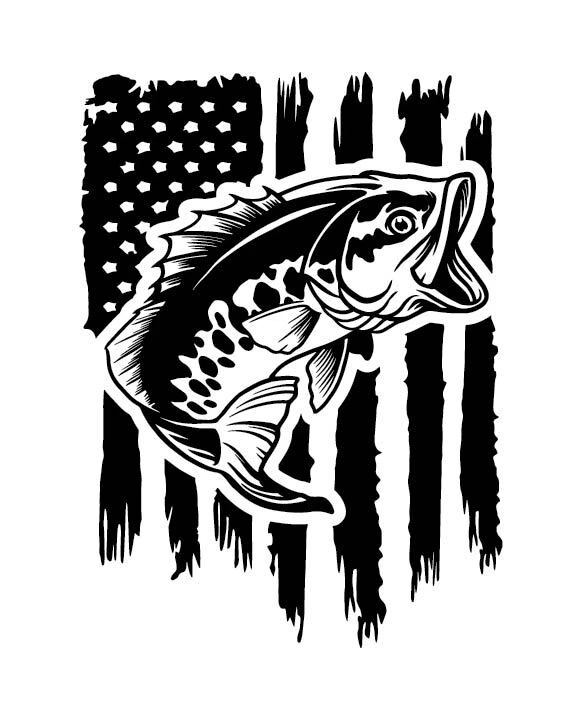 Distressed American Flag Bass Fishing Fish Largemouth Decal Sticker #2