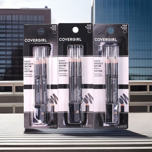 3-Covergirl Easy Breezy Brow Fill + Define Pencils+Sharpener #500 Black Noir