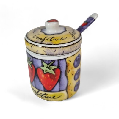 Marmeladentopf Einmachglas mit Deckel und Löffel MSC LEBENSFREUDE Vintage Keramiktopf