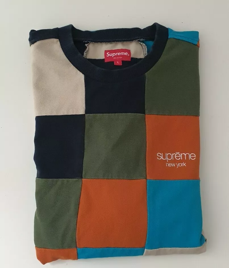 FW18 Supreme Patchwork Pique Marineblau/Blaugrün/Orange T Shirt Größe L T Shirt