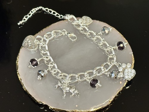 German Shepherd Dog Charm Bracelet with Purple & Silver Crystals Great Gift Idea - Picture 15 of 15