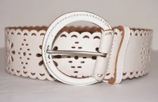 VIA SPIGA Ivory Leather 2.25" Wide Belt SMALL