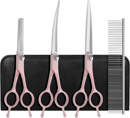 Professional Dog Grooming Scissors Set, 5 in 1 Dog Grooming Scissors Kit, Curved