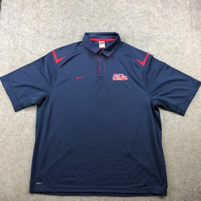 Vintage Ole Miss Rebels Polo Shirt Men XL Blue Logo Embroidered