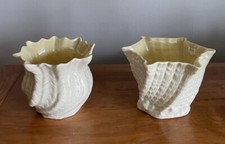 BELLEEK Pair Of Vases Twisted Limpet Seashell Flower Pot Bowl Neptune Cob EUC