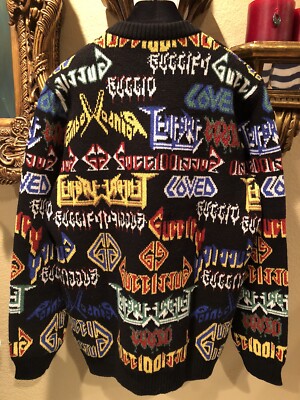 100% Authentic GUCCI Black Multicolor Jacquard Wool Sweater Size