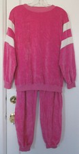 2 Pc Pink Velour Sweatsuit Outfit Sweatshirt  Pants Tracksuit Lounge Size M