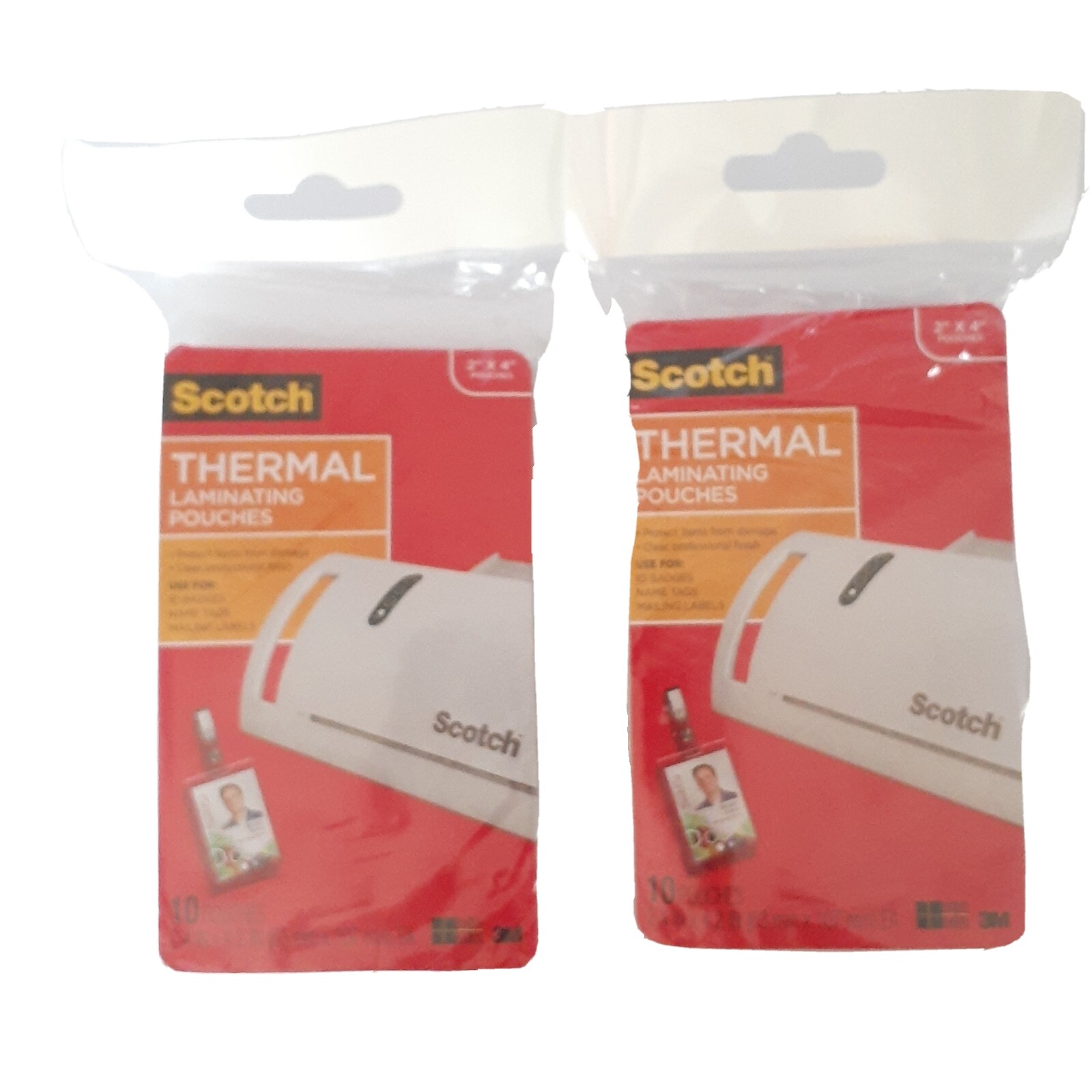 2 Pack Thermal Laminating Pouches ID Badge & Clips 4x2 Scotch Total 20