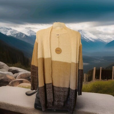 NWT BIBI XL Women's Tri Color Fall Fuzzy Cardigan Sweater 