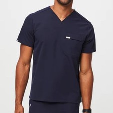 Figs Leon Cargo Pocket Scrub Top Men's XXL Navy Blue Medical Dental Shirt. 24
