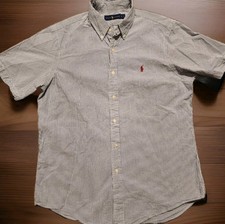 Ralph Lauren Shirt Men Large Seersucker Blue White Striped Classic Preppy Pony
