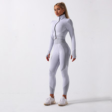 3 PC Women zipper top SPORT Workout FITNESS gym SUIT Jacket Bra Leggings