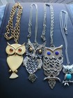 Vintage MCM Enamel Gold And Silver Tone Owl Statement Necklace Lot X4 — photo 3