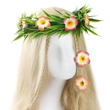 Hawaiian Flower Crown Headband, 3 Pcs Hawaii Floral Headpiece Orange