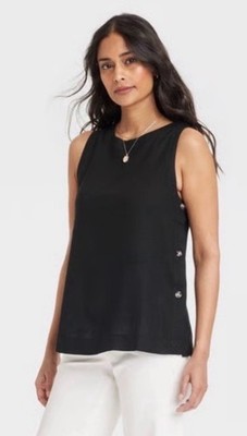 NWT Universal Thread Sleeveless Relaxed Fit Linen Blend Shirt size M. Black