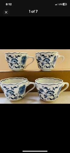 4 Blue Danube Japan Onion Mugs Rectangular Stamp Tripod Handle 3 Inch Lot