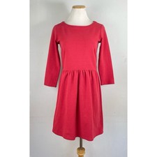 Ann Taylor LOFT Dress Size 0 Ribbed Cotton Blend Coral Red 3/4 Sleeves A-Line