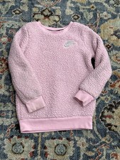 Nike Sherpa Fleece Sweatshirt Girls Size 5 Pink Embroidered Logo EUC