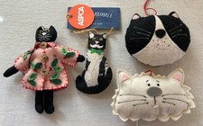 4 Cat Sewn Felt Hanging Holiday / Christmas Ornaments