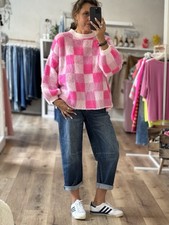 Strick Pullover Karo Muster Rosa Pink Onesize...