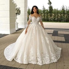 Customized Illusion Church Wedding Dresses Long Sleeve Lace Beading Bride Dress