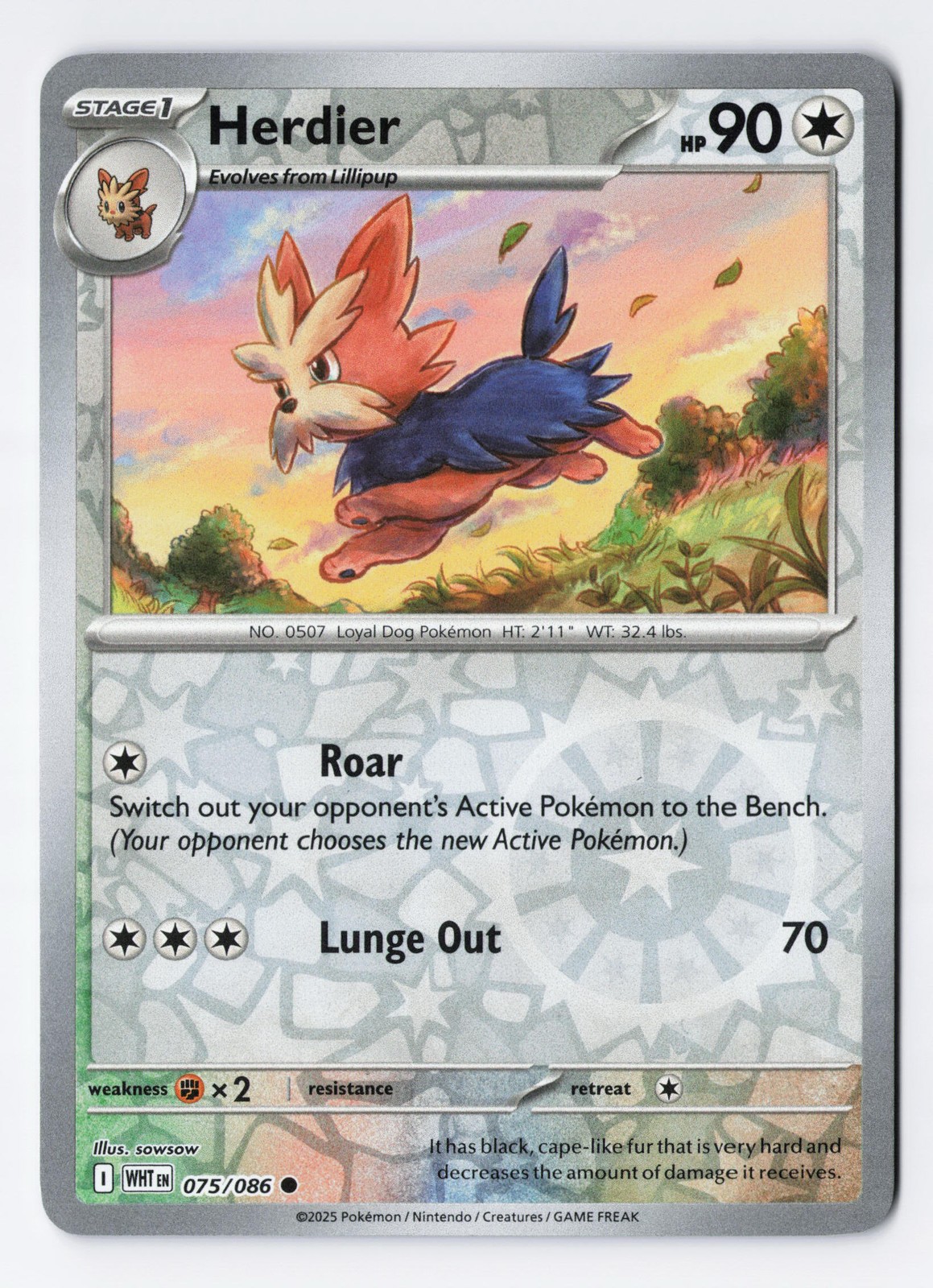 Herdier 075/086 - SV: White Flare Common Reverse Holo NM