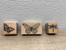 Set Of 3 Mixed Brands Wood Mounted Rubber Stamps Butterflies  Dragonfly