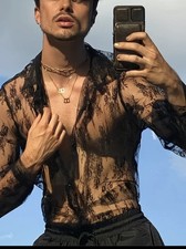 Sexy luxury Male see trough mesh shirt for Muscle Gym Bro Party Boy and Gay Men