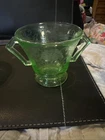 URANIUM GLASS 1930s Hazel Atlas Florentine Sugar Bowl Green Depression