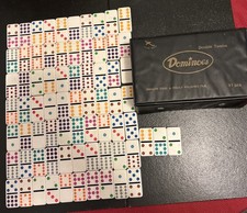 Vintage Dominoes 73/91 Double Twelve Jumbo Color Dot Tiles Vinyl Case