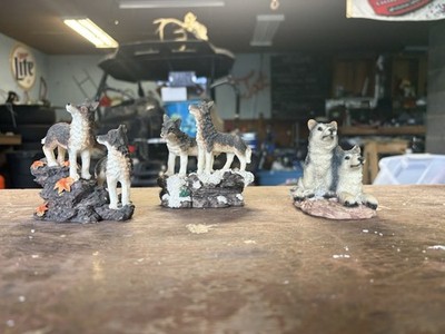 Lot of 6 Miniature Wolf Figurines Collectible Woodland Animal Decor