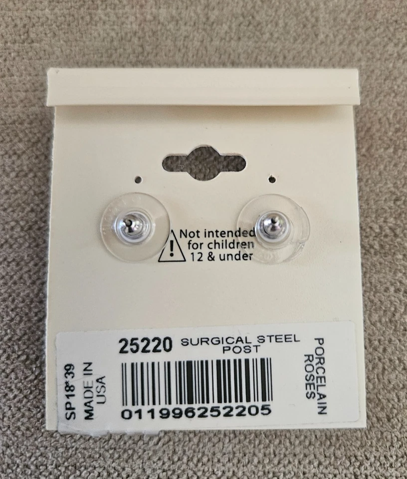 Hermosos pendientes de poste de rosa de porcelana rosa de 1928 para joyería Foto 3 de 4