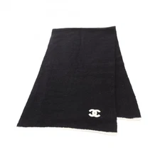 CHANEL COCO Mark Scarf silk cashmere Black White Used Women CC Logo
