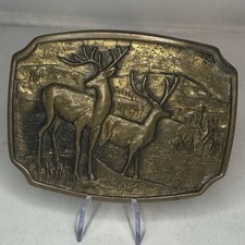 1978 Vintage Solid Brass BTS Belt Buckle Male Deer Stag Design Made in USA