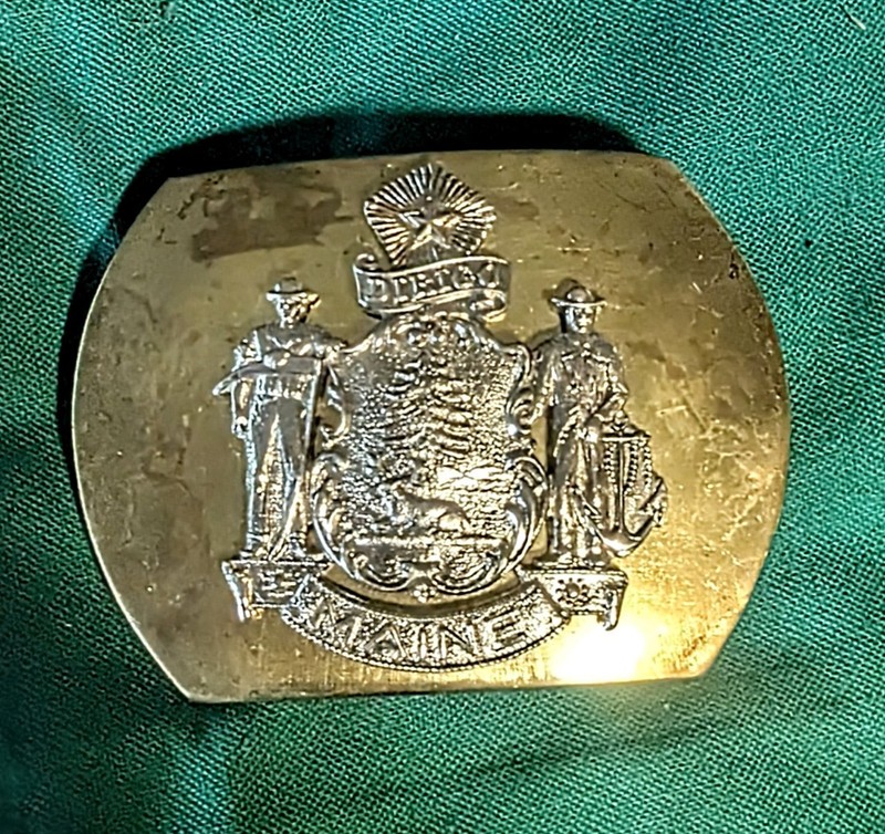Vintage Authentic Obsolete Maine State Police Untouched Heavy Brass Belt Buckle 