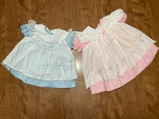VTG Mayfair Apron Overlay Dresses Baby Girl Size 3-6/6-9 Month Pink Blue Pretty