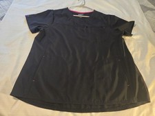 Womens Sz L Scrubstar Scrub Top Shirt Black/pink Stretch Euc 