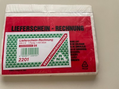 100 Stück  Lieferscheintaschen C6 skl ''LIEFERSCHEIN-RECHNUNG'' Org/Neu