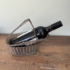 Vintage Silver Plated Wire Basket Wine Bottle Holder Pourer 175 B