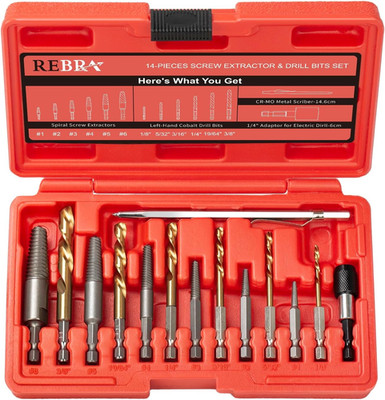 Screw Extractor and Left-Hand Drill Bit Set, Easy Out Broken Bolt Remover Revers