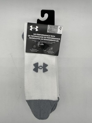 UNDER ARMOUR MEN'S UA PERFORMANCE TECH CREW SOCKS 8.5-13 LARGE NEW 3 PAIR PACK