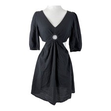 And Now This Black Cutout Ring Detail Mini Dress Puff Sleeve Women’s XS NWT