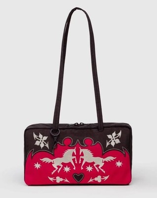 Baggu Nylon Bowler Shoulder Bag Red Western Appliqué Purse Tote Horses NWT