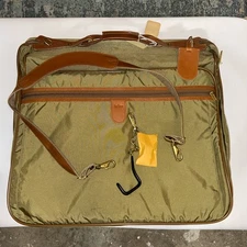 Vintage Hartmann Folding Zip Up Garment Bag Luggage Green Nylon Leather Trim