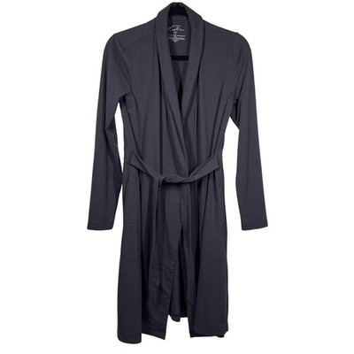 SOMA Restore Aloe Knit Robe Size Small Grey Attached Belt Pockets